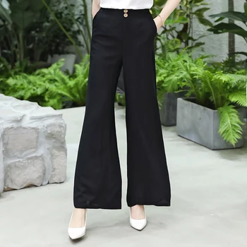 

2020 Summer Cotton Linen Women Wide Leg Pants Plus Size 5XL Solid Color Black Pants Summer Loose Long Trousers High Waist Pant