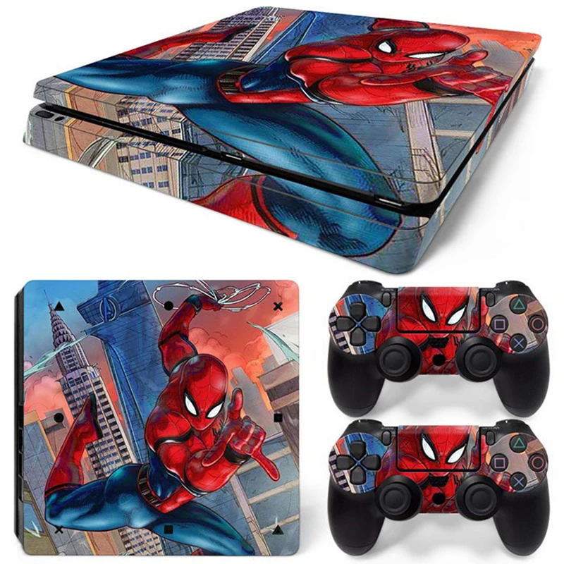 Marvel Spider Man Deadpool Sticker Cover Wrap Protector Skin For Sony PS4 Slim Console & 2PCS Controller Skin Decal For PS4 Slim 
