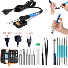 Электрический паяльник с регулируемой температурой, 220 В, 60 Вт, комплект+ 5 шт. наконечников, портативный инструмент для ремонта сварочных работ, пинцет, паяльная проволока, TP-050