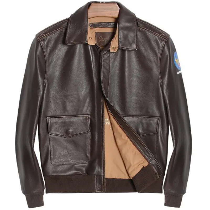 

Genuine Leather Jacket Coat Men Motorcycle Winter Real Sheepskin Bomber American Pilot Jacket Brown US Air Force Flight Jackets