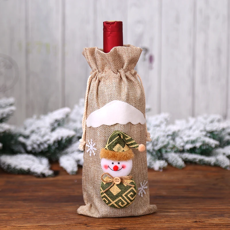 Christmas Wine Bottle Cover Xmas Dinner Wine Cover Lovely Santa Snowman Party Ornament Decor New Year Home Party Table Decor - Цвет: D