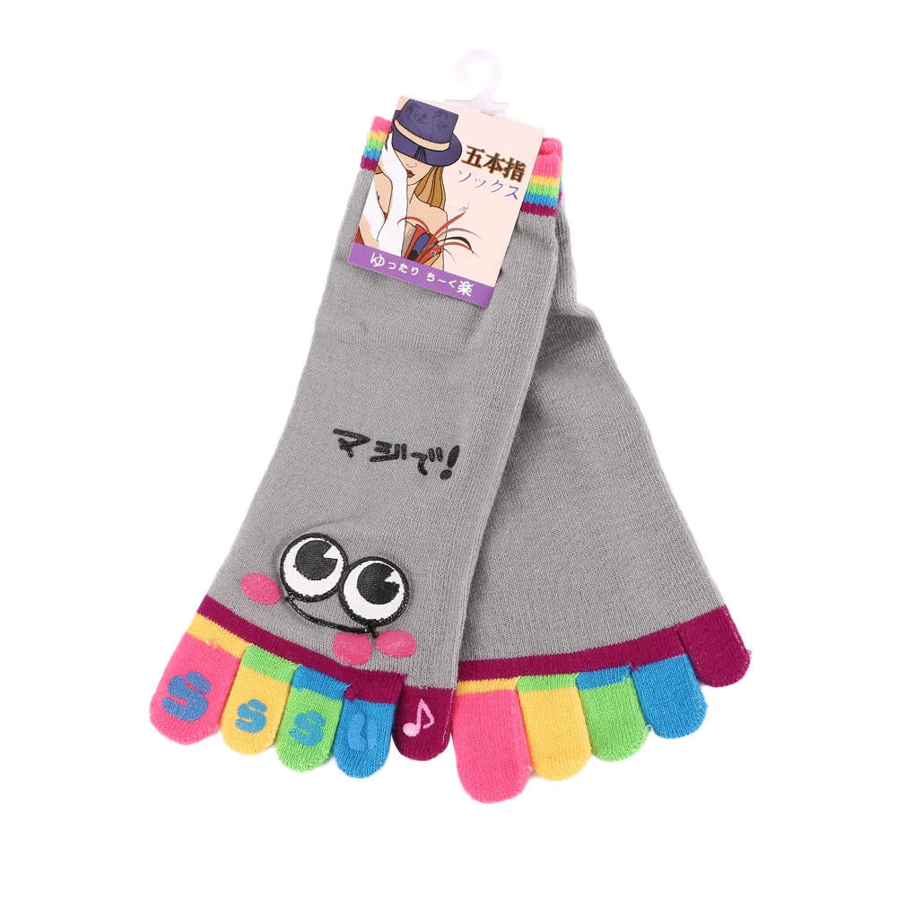 1 пара; цвет черный, розовый, белый; летние женские хлопковые носки с пятью пальцами; Чулочные изделия; невидимые носки; тапочки в стиле Харадзюку; Забавные милые носки с героями мультфильмов - Цвет: grey
