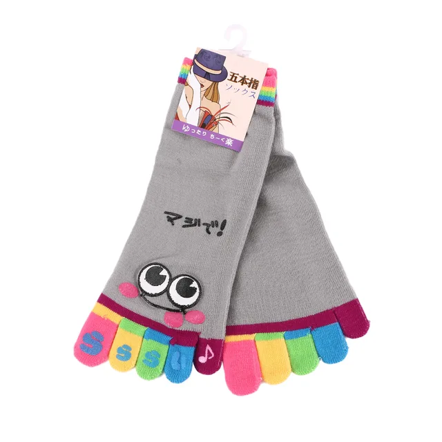 1Pair Black Pink White Summer Women Cotton Five Finger Toe Sock Hosiery Invisible Slippers Harajuku Funny Cute Cartoon grey