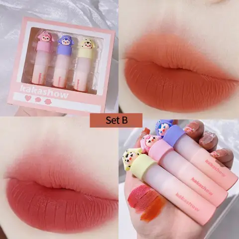 Cute Maiden Lipstick Set 3pcs Matte Vivid Color Lasting Waterproof Sexy Lips Glaze Makeup Women Beauty Cosmetic Gifts