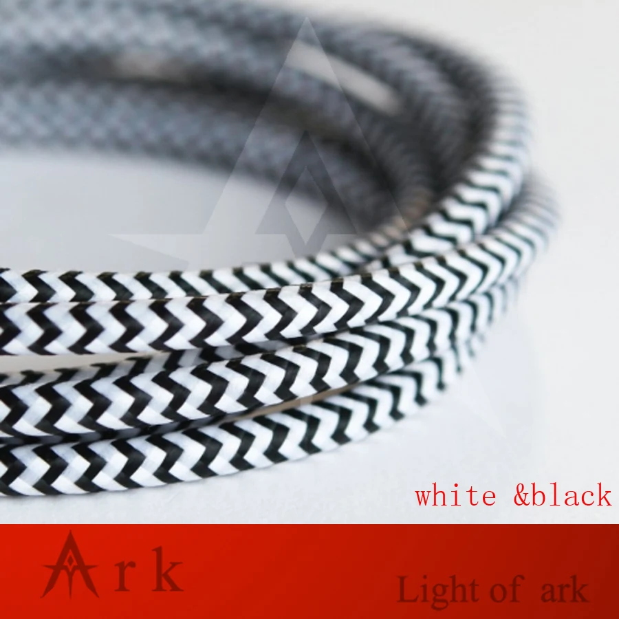 2*0,75 красочные Эдисон текстильный кабель, тканевый провод для люстры подвесные провода ламп плетеная ткань Электрический кабель Винтаж лампы шнур - Цвет: black and white