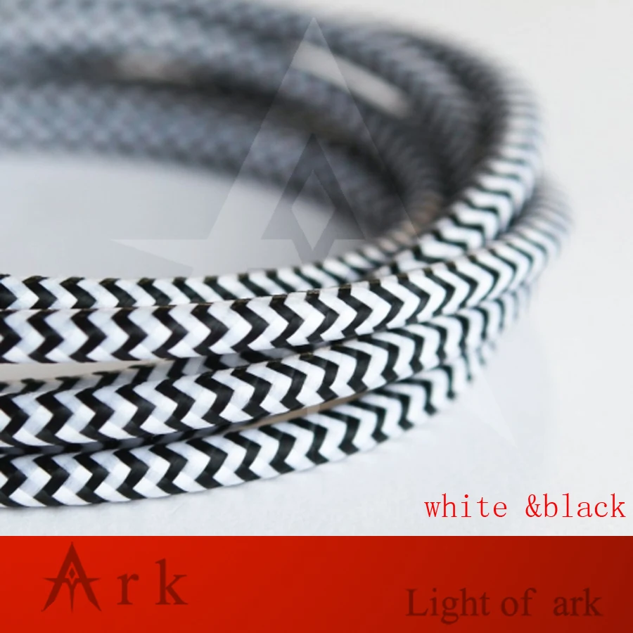black and white 2*0,75 красочные Эдисон текстильный кабель, тканевый провод для люстры подвесные провода ламп плетеная ткань Электрический кабель Винтаж лампы шнур - Цвет: black and white
