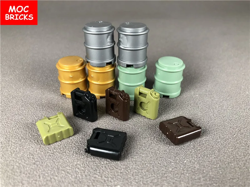 50 шт./лот строительные блоки MOC: бутылки с маслом/бочки солдатское оружие куклы