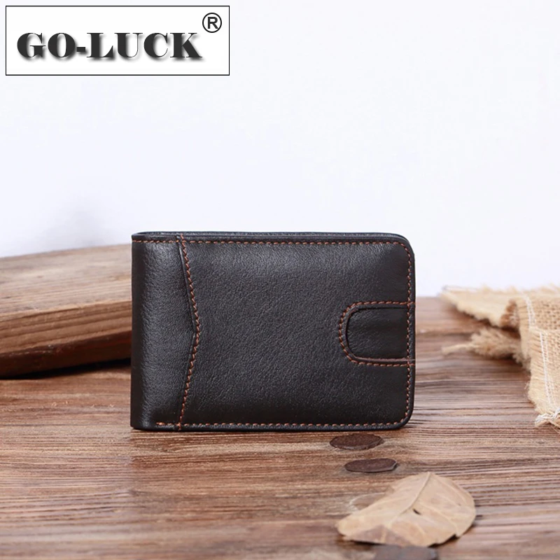 New Simple Men Money Clip Wallet Cowhide Leather Mini Dollar Wallets Men's Card Bag