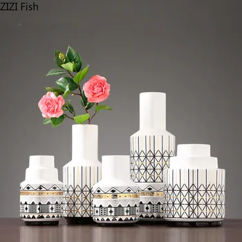 

Creative Nordic ceramics vase Geometric patterns Flower arrangement accessories Modern home desktop decorations Wedding vases