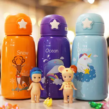 

Children's Thermos Cup Pot Korean Version with A Straw Stainless Steel Three-cap Large-capacity 600ml Water Cup Delivery Cup Set