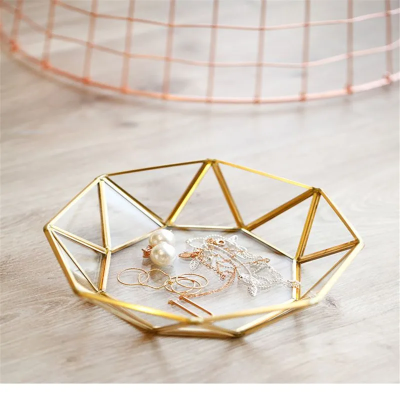 Зеркальный Золотой восьмиугольный квадратный поднос для ювелирных изделий тарелка Кольцо Серьги косметический туалетный декоративный поднос ювелирный дисплей