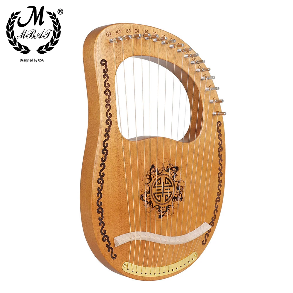 M MBAT Lyre Harp 16 Strings Wooden Mahogany 16 Tone String Musical Instrument with Tuning Wrench Manual For Kids Adult Beginner