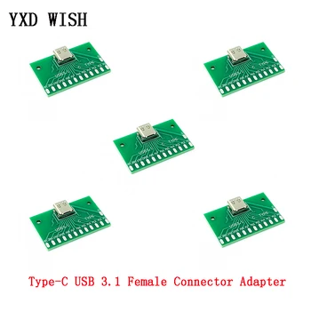

5pcs Type-C Female Connector Adapter Test Board USB 3.1 24P Socket Base PCB Board For Arduino Type C USB Connectors 24Pin