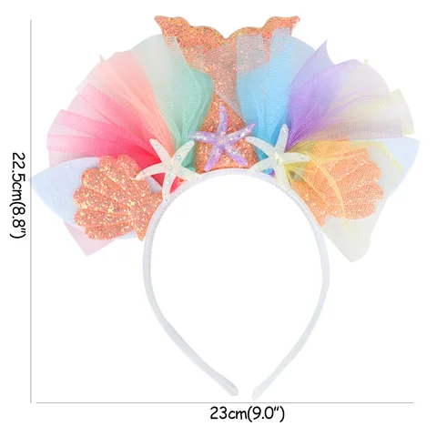 Little Mermaid Party Crown Headband Mermaid Tail Hat Photo Props for Girl 1st Birthday Party Mermaid Hair Accessories