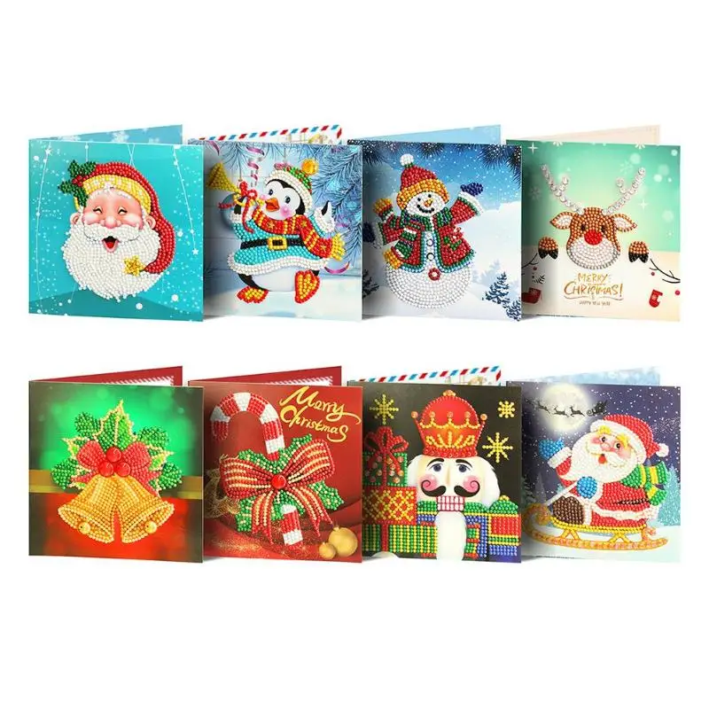 

8pc 5D DIY Diamond Painting Greeting Card Special Shaped Birthday Party Festival Gift Card Christmas card New Year Greeting Card