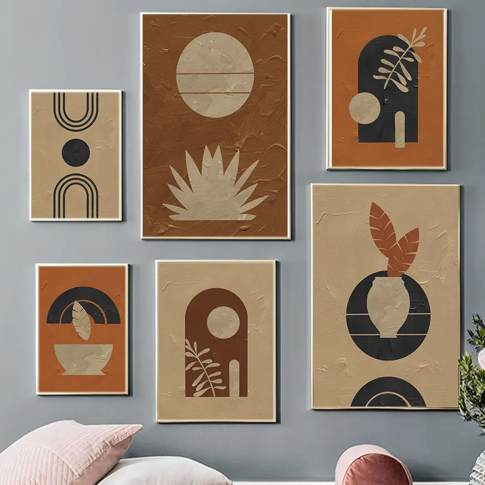 

Abstract Boho Wall Art Painting Sun Moon plant Posters Line Geometry Canvas Print minimalist Wall Picture Living Room Decoration