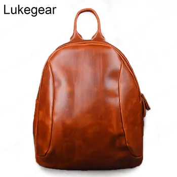 

Lukegear Cowhide Leather Backpacks Women Retro Unisex Laptop Backpack Purse Men Travel Bags Fashion 2019