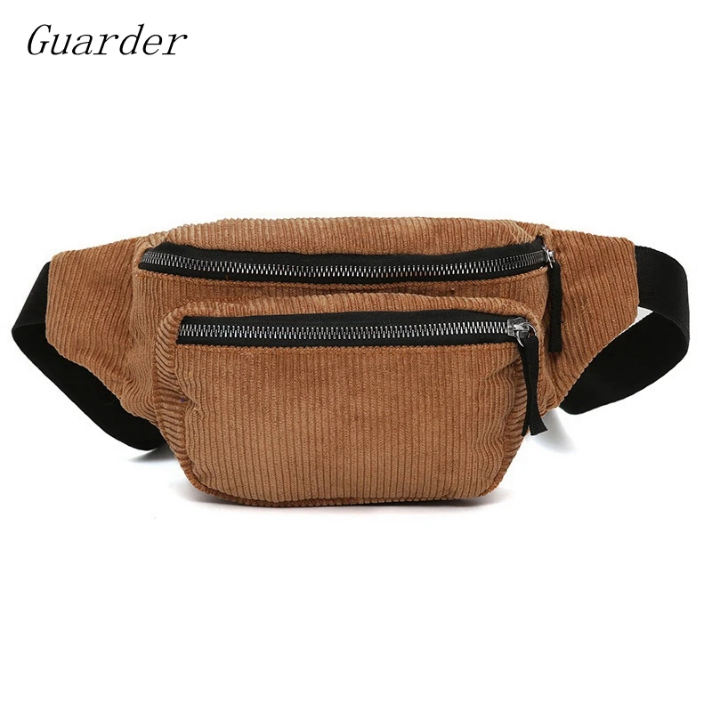 

Guarder new women bag fashion fanny bag ladies solid corduroy chest bag letter strap handbag for women casual belt bags GUA0015