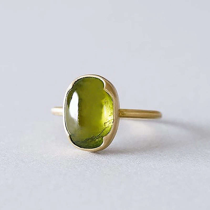 Olive Green Birthday Stone Imitation Gold-Plated Wedding Ladies Ring Simple Personality Can Be Wholesale Men's Engagement | Украшения и