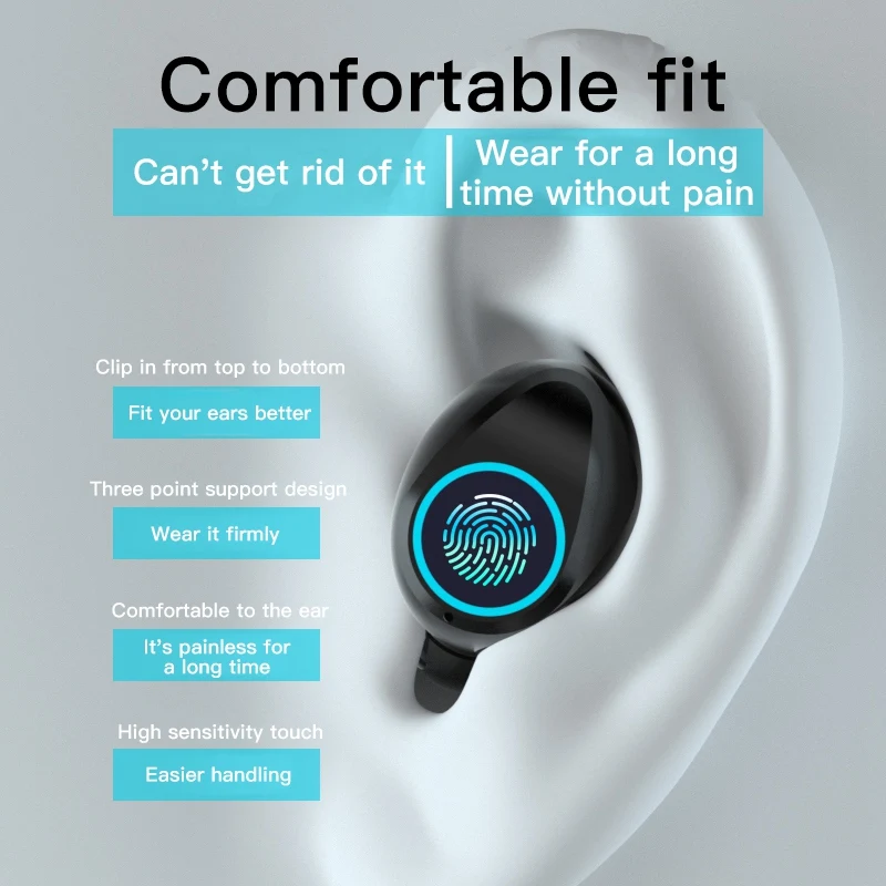 F9 46 LED Wireless Headphones Bluetooth Earphones V5 1 Earbuds TWS Press Control Sport Headset Noise Cancel Earphone