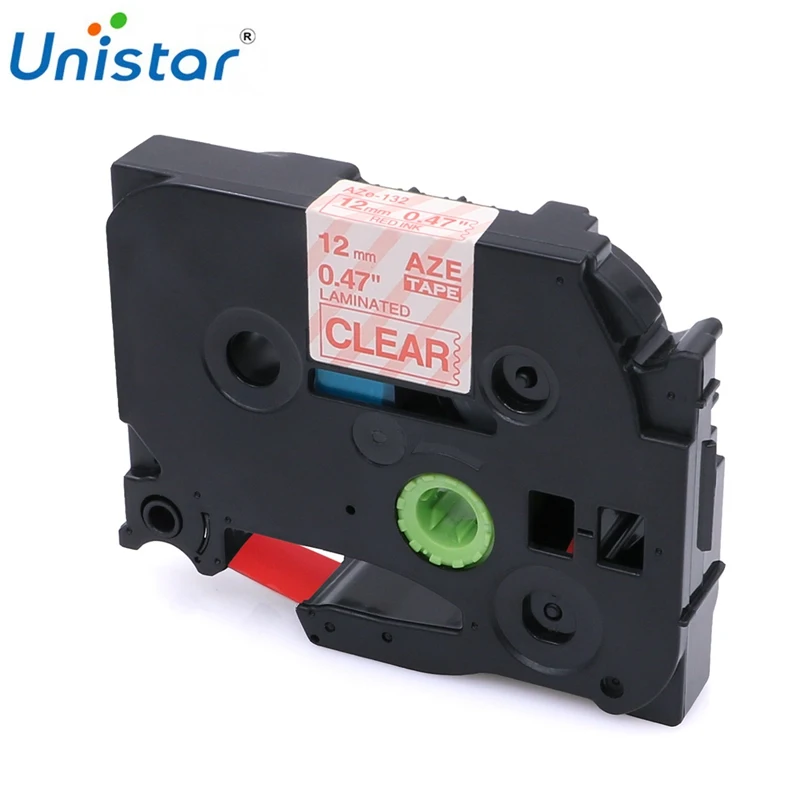 Unistar TZe132 совместим с Brother P touch Tape 12 мм x 8 м красные на прозрачных зеркальных лентах