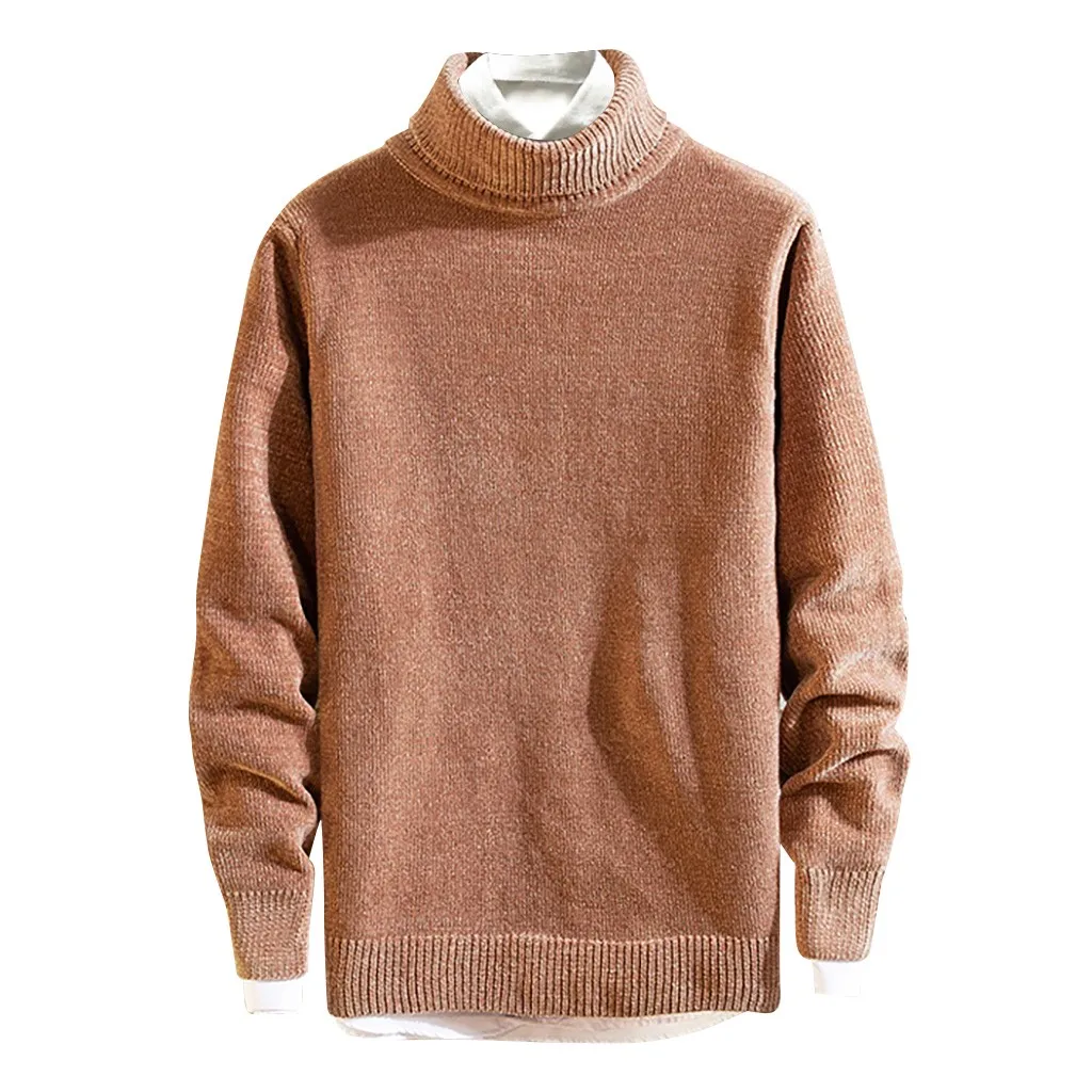 Мужской свитер Осень Зима для мужчин высокий воротник чистый цвет вязаный свитер мужские s свитера мужские пуловеры# ES