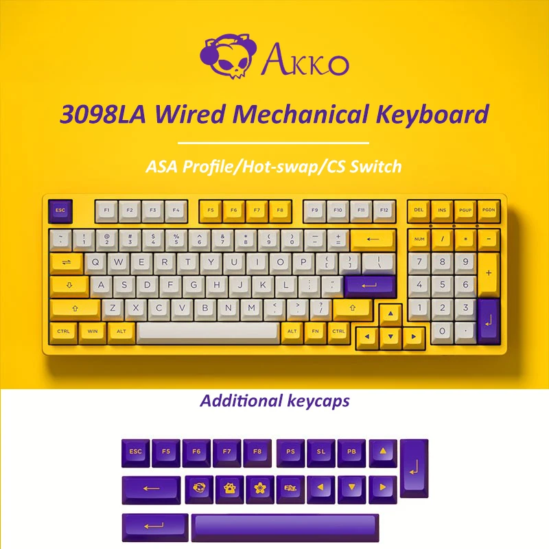 Original AKKO 3098LA Wired Mechanical Gaming Keyboard with Hot Swap CS Switch 98 Keys PBT Computer Gamer Separated Type-C Cable