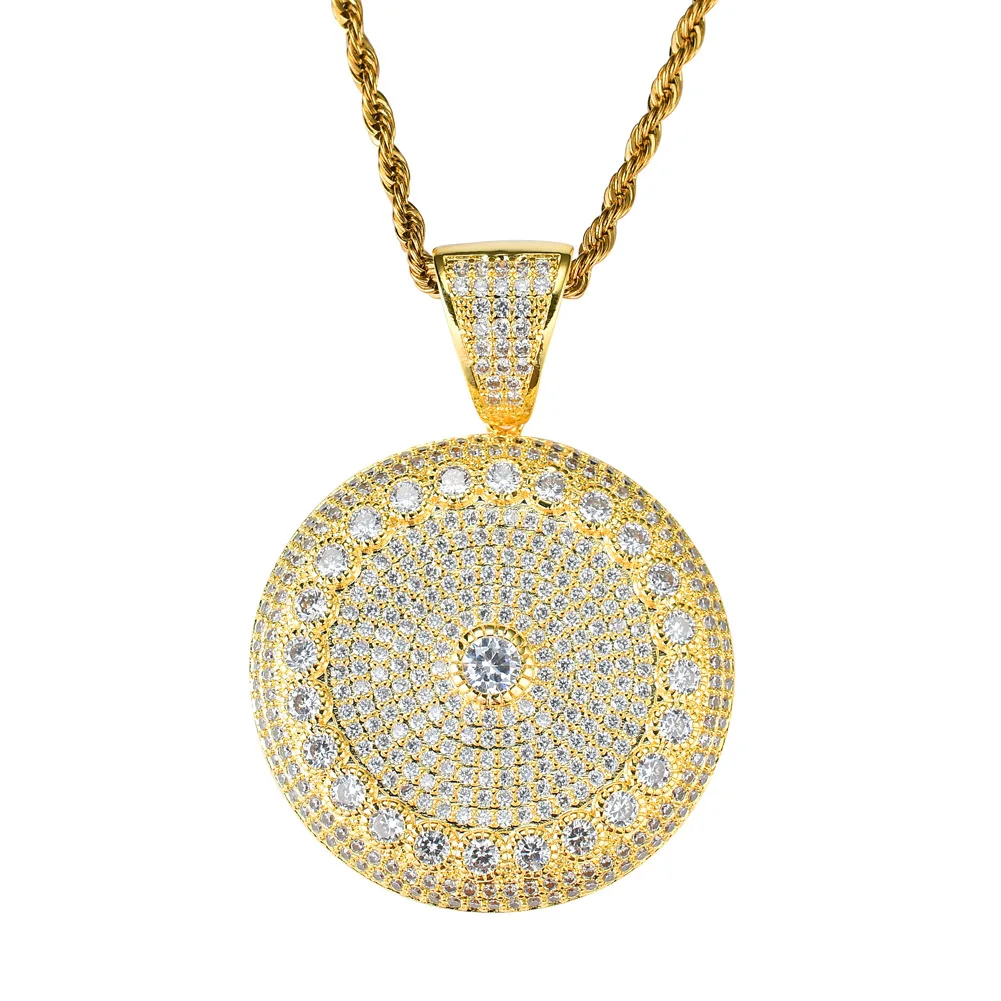 

Iced Out Chain 18K Gold Plated Bling CZ Simulated Diamond Sun Flower Pendant Men's Hip Hop Necklace Jewelry