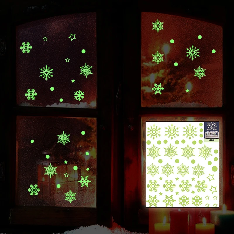 Новогодние рождественские украшения, домашний люминесцентный фон со снежинками, декоративные наклейки, флуоресцентные съемные наклейки