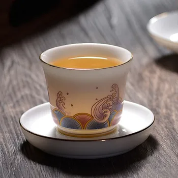 

Enamel Tea Cup Creative Lover Gift Drinkware Handpainted Kung Fu Tea Set High Quality Small Tea Bowl With Plate Tea Accessories