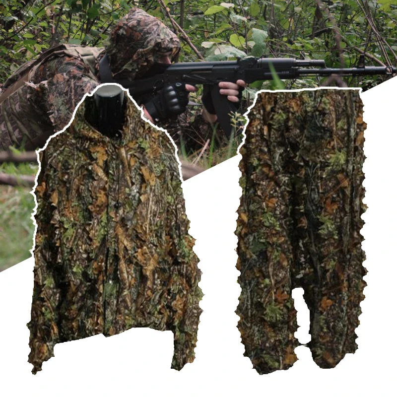 Ghillie Costume Camouflage 3D Vert Camouflage Feuille de la Jungle Camouflage Costume de Chasse arm/ée Airsoft tir Halloween pour Enfants et Adultes
