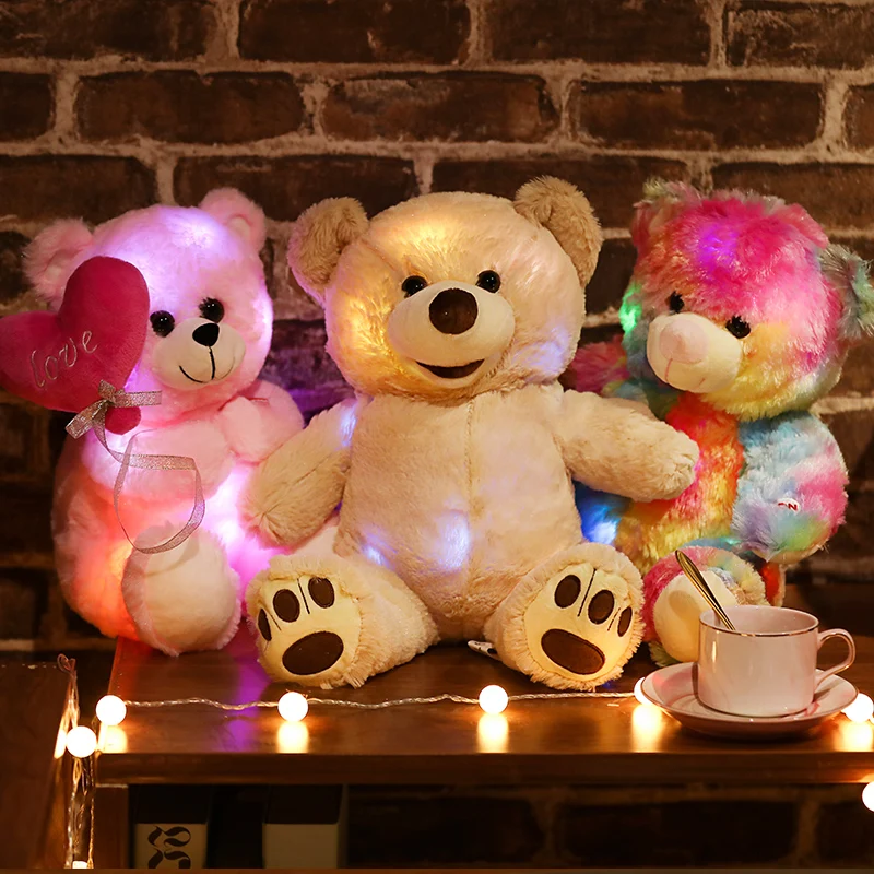 Juguete luminoso creativo de peluche suave para niños y niñas, oso de peluche de colores vivos, luz Led, regalo Kawaii