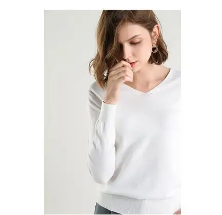 V Neck White Женский стрейчевый джемпер GCAROL, вязаный свитер с круглым и V-образным вырезом, трикотажный пуловер в стиле минимализма с содержанием шерсти 30%, свитер для офиса размера 3XL - Цвет: V Neck White