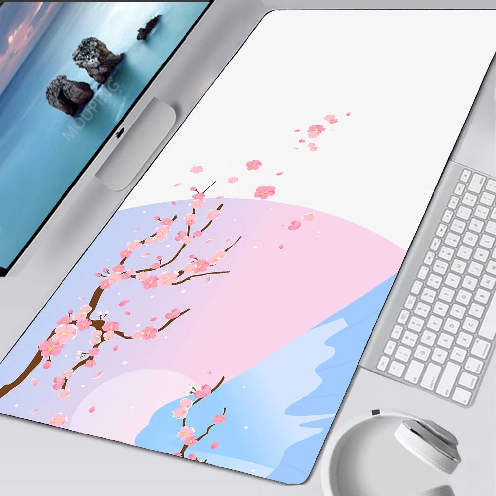 

Cherry Blossom Mouse Pad Art White Deskmat Japan Mousepad Company Game Mouse Mat Computer Personalized for Office Gaming Carpet