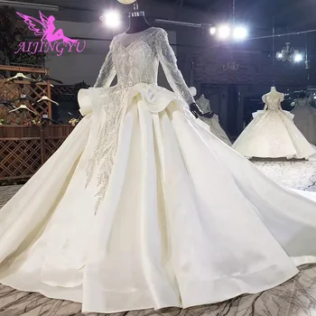 شراءAIJINGYU فستان عتيق منتفخ الأكمام الباكستاني مع الدانتيل الأكمام ثوب طويل فساتين الزفاف الرومانسية الزفاف
