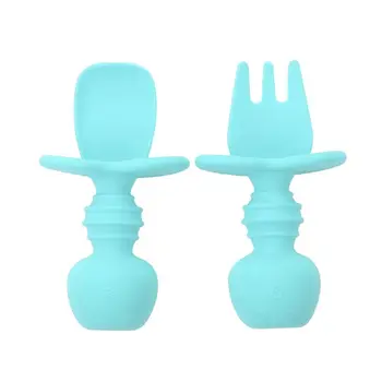 

Baby Feeding Spoon Fork Set Soft Silicone Feeding Flatware Safe Training Spoon P31B