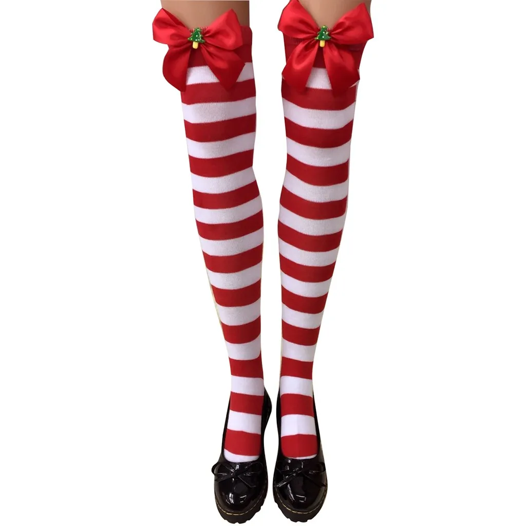 JAYCOSIN Long socks Striped anti-friction Women Christmas Stripe Warm Cable Long Boot Socks Over Knee Thigh High