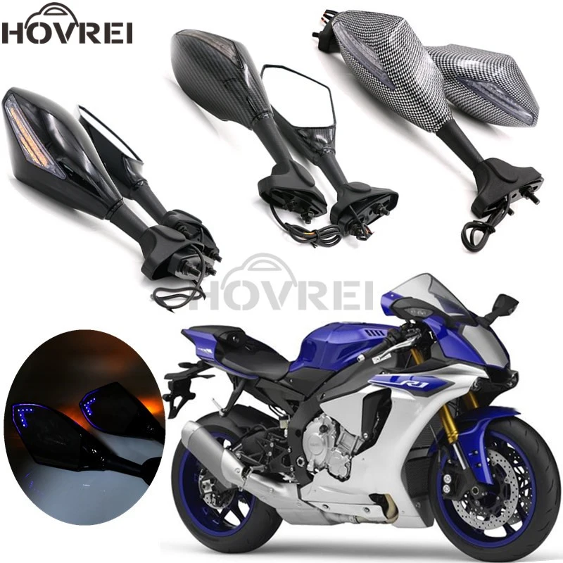 Motorcycle Blue Led Turn Signal Mirrors Indicators Rearview Side Mirror