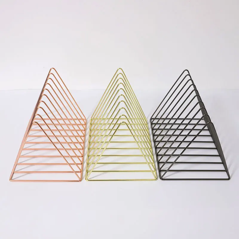 Iron 9-grid bookshelf triangular desktop small bookshelf desktop document book sorting and storage rack