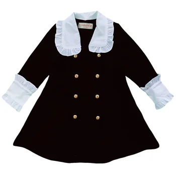 

WLG Family Matching Clothes Mom and Daughter Dress Peter Pan Collar Long Sleeve Black Double Breasted Dress