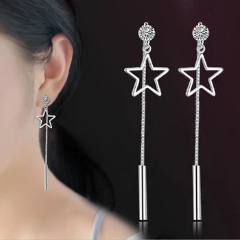 

925 Sterling Silver Earrings For Women Zirconia Star Long Tassel Earrings Ear Chain oorbellen boucles d'oreilles S-E444