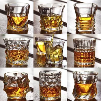 

Crystal Whiskey Glass Irregular Wine Glass Lead-free Heat Resistant Brandy Cup Multi Pattern Beer Water Mug For Home Bar Party
