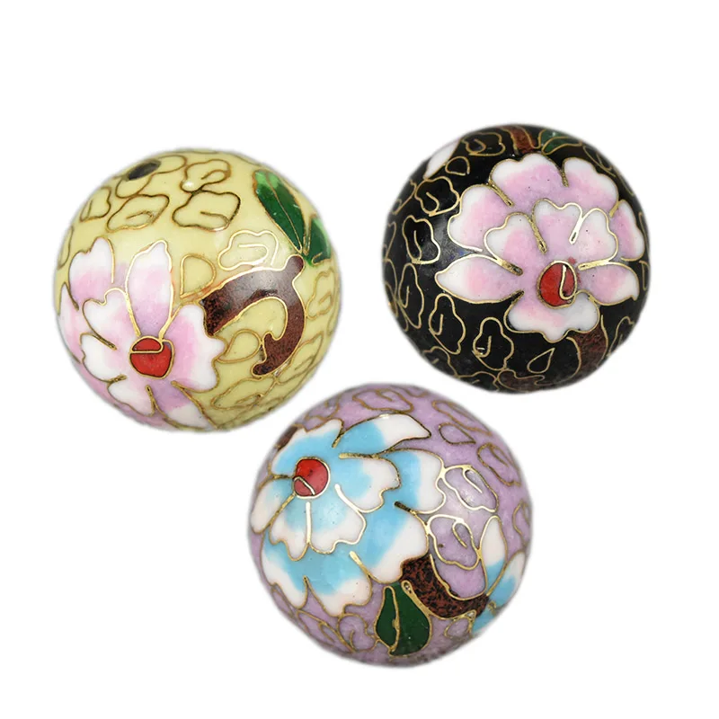 Handcrafted Polished Enamel Filigree Large 14-30mm Round Bead Cloisonne Copper Fancy DIY Accessories Necklace Jewelry Making