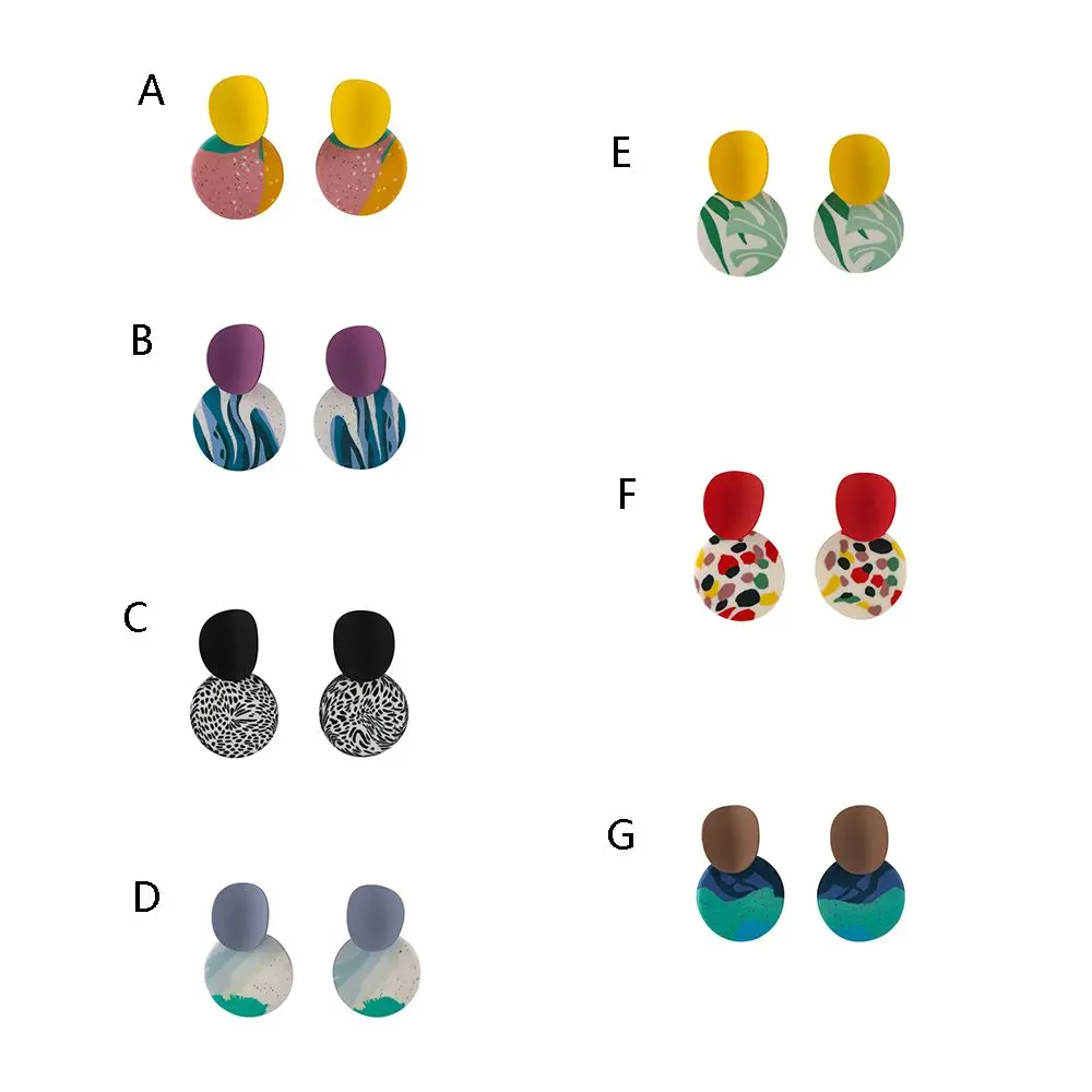 Flower Earrings Geometric Earrings Polymer Clay Drop Earrings For Women's Cute Multi-color Round Pendant Dangle Jewelry Accessories