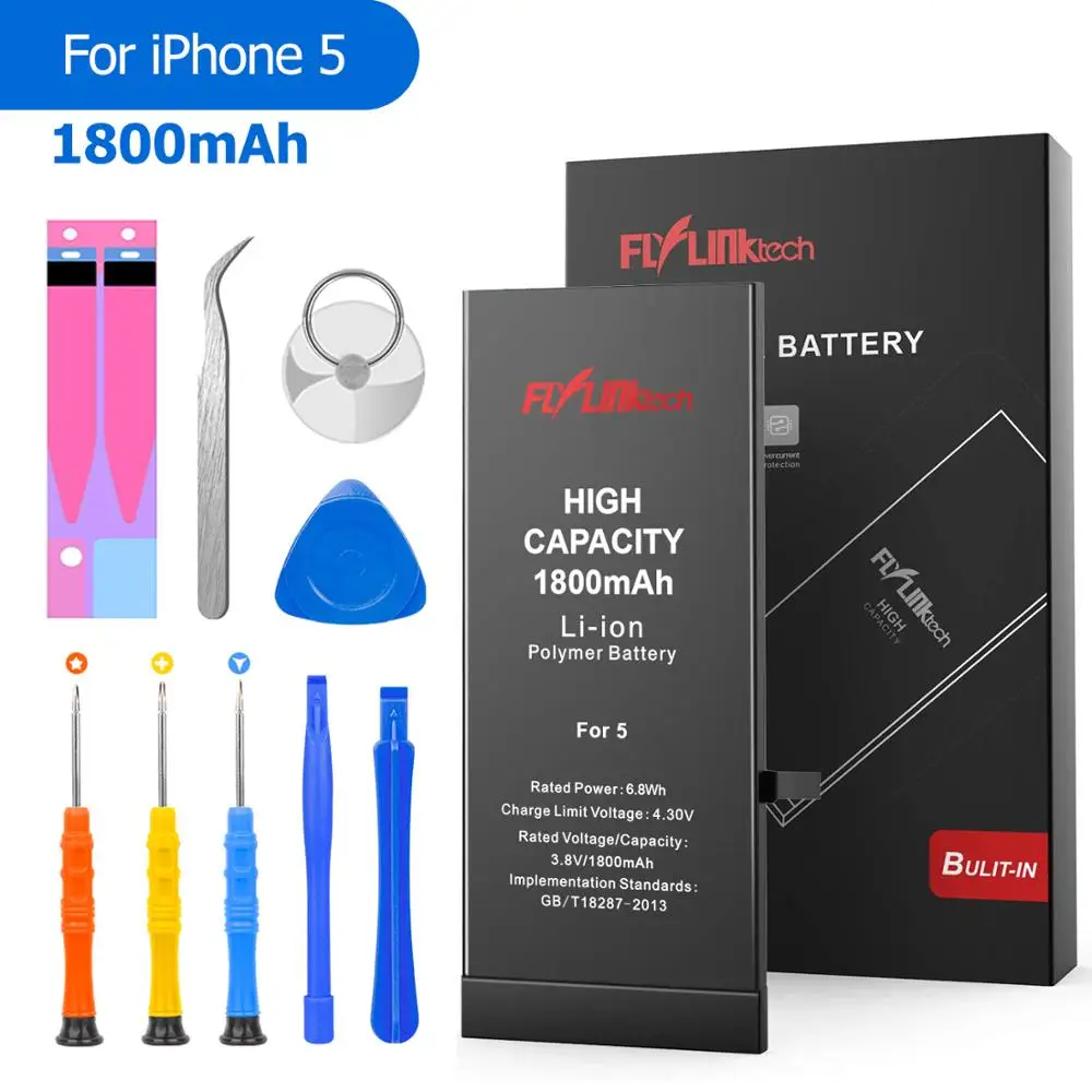 Flylinktech для iPhone 5 5S, аккумулятор, 1850 мА/ч, высокая емкость, сменные батареи для iPhone 5S, с бесплатными инструментами для ремонта