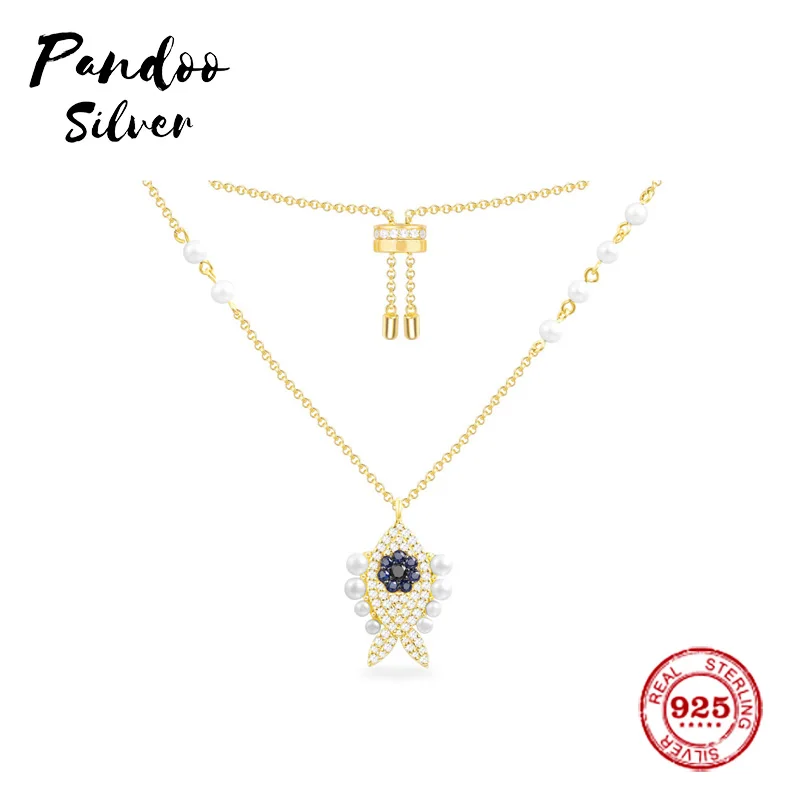 

Fashion Charm Sterling Silver Original 1:1 Copy,Adjustable ETE Fish With Pearls Necklace Women Monaco Jewelry With Logo