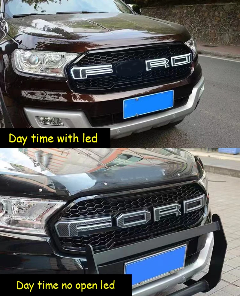Передняя гоночная решетка для автомобиля ford Everest endeavor высокое качество led углеродное волокно буквы гриль глянцевый черный