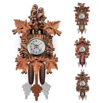 

Vintage Home Decorative Bird Wall Clock Hanging Wood Cuckoo Clock Living Room Pendulum Clock Craft Art Clock For New House