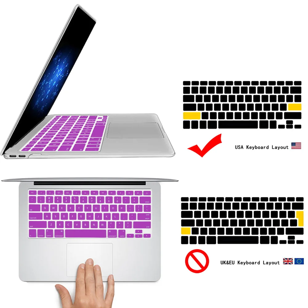 Hard Shell Cover For Apple Macbook Air 11/13 /Pro 13/15 /Macbook 12 Rubberized Matte Purple Laptop Case + US Keyboard Skin Film