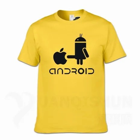 YUANQISHUN Creative Design Spoof Android Robot Funny Print Men's T Shirt New Cotton O-Neck Casual Tshirt Humor Top Tee